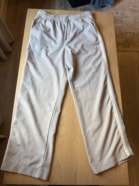 Zara Women’s Light Grey & Beige Stripe Track Pants Activewear Size Large